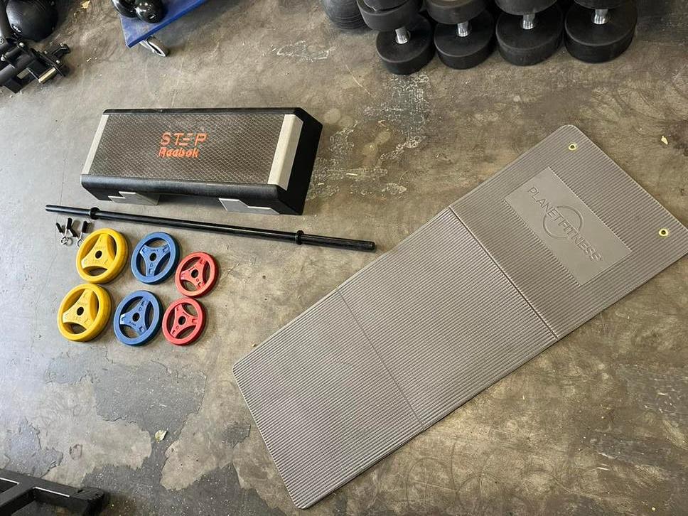 Reebok step met bodypump set en mat, Mat, Gebruikt, Bodypump set, Ophalen of Verzenden