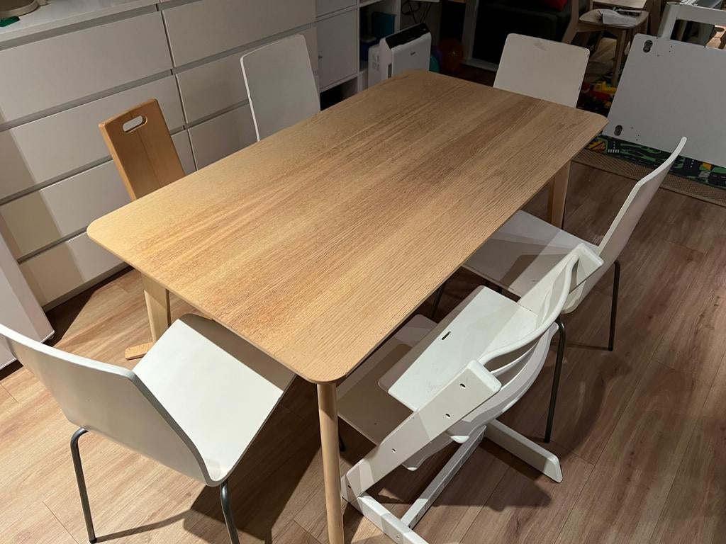 Ikea Lisabo houten eettafel/bureau essenfineer, Ophalen, 100 tot 150 cm, 50 tot 100 cm, Zo goed als nieuw