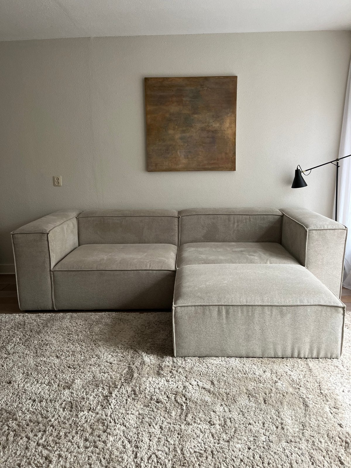 Nous living modulaire 3 zits bank beige met hocker, Ophalen of Verzenden, Zo goed als nieuw, 75 tot 100 cm, Stof