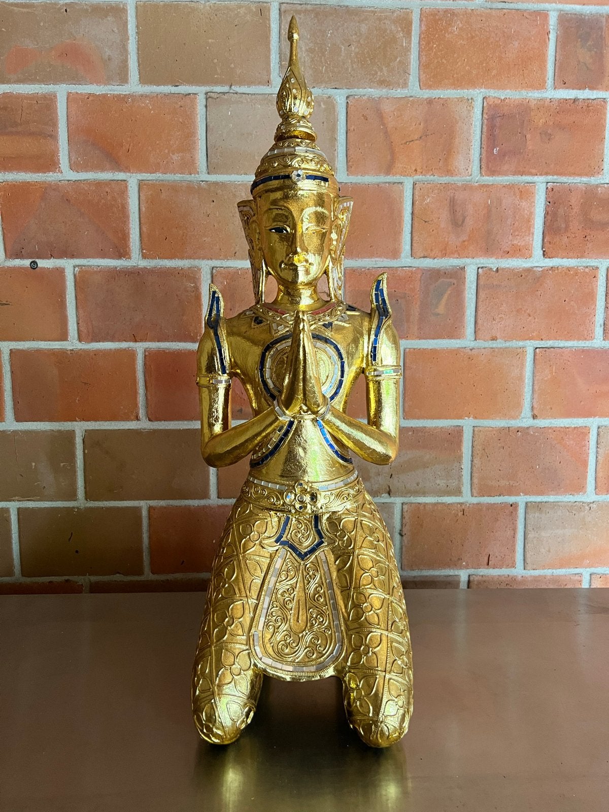 Gouden houten Boeddha beeld - 80 cm hoog, Ophalen, Gebruikt, Hout, Goud