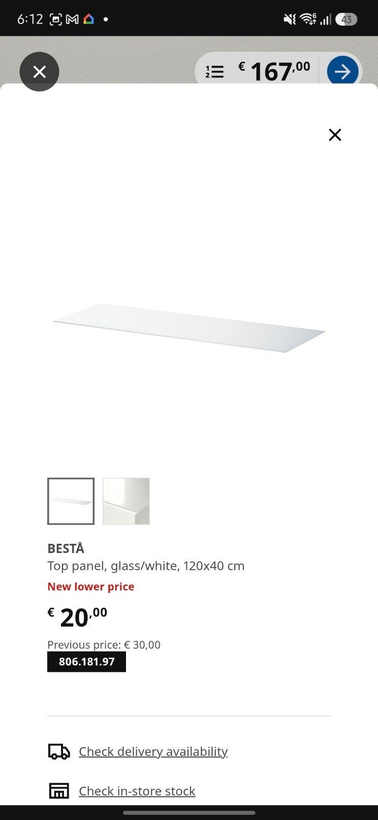 top panel - besta ikea- wit glas, Ophalen, Zo goed als nieuw