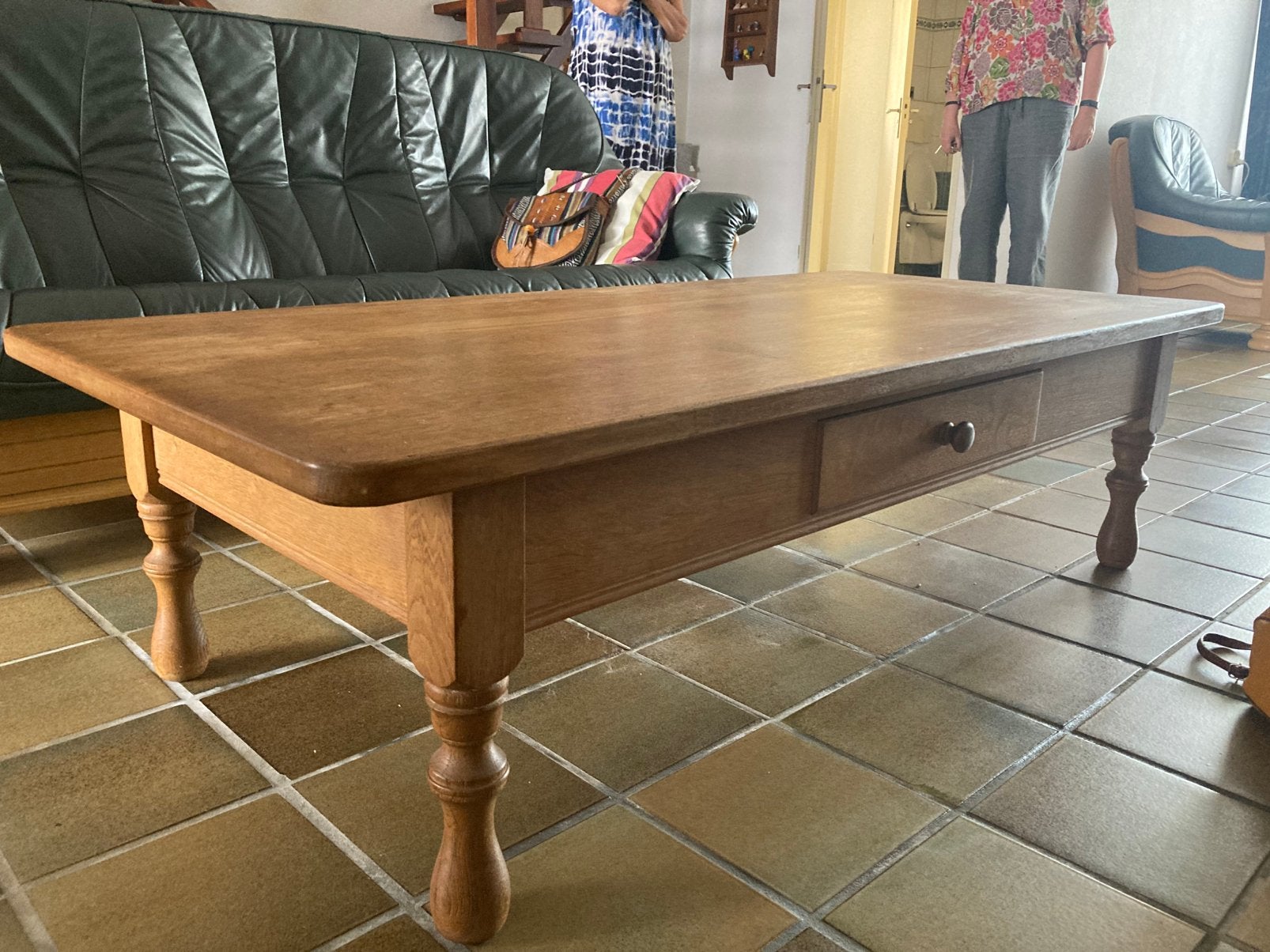 Grote salontafel met 3 lades, Huis en Inrichting, Tafels | Salontafels, Ophalen, Gebruikt, Eikenhout, 50 tot 100 cm