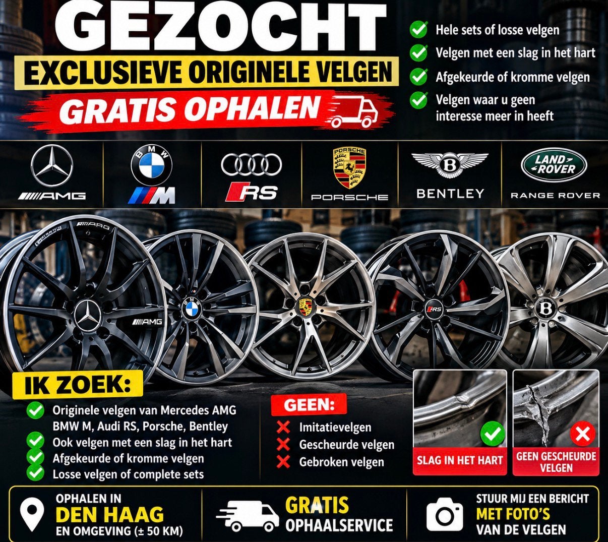 GEZOCHT: Originele AMG, BMW M en Porsche velgen – gratis, Auto-onderdelen, Ophalen, Velg(en)