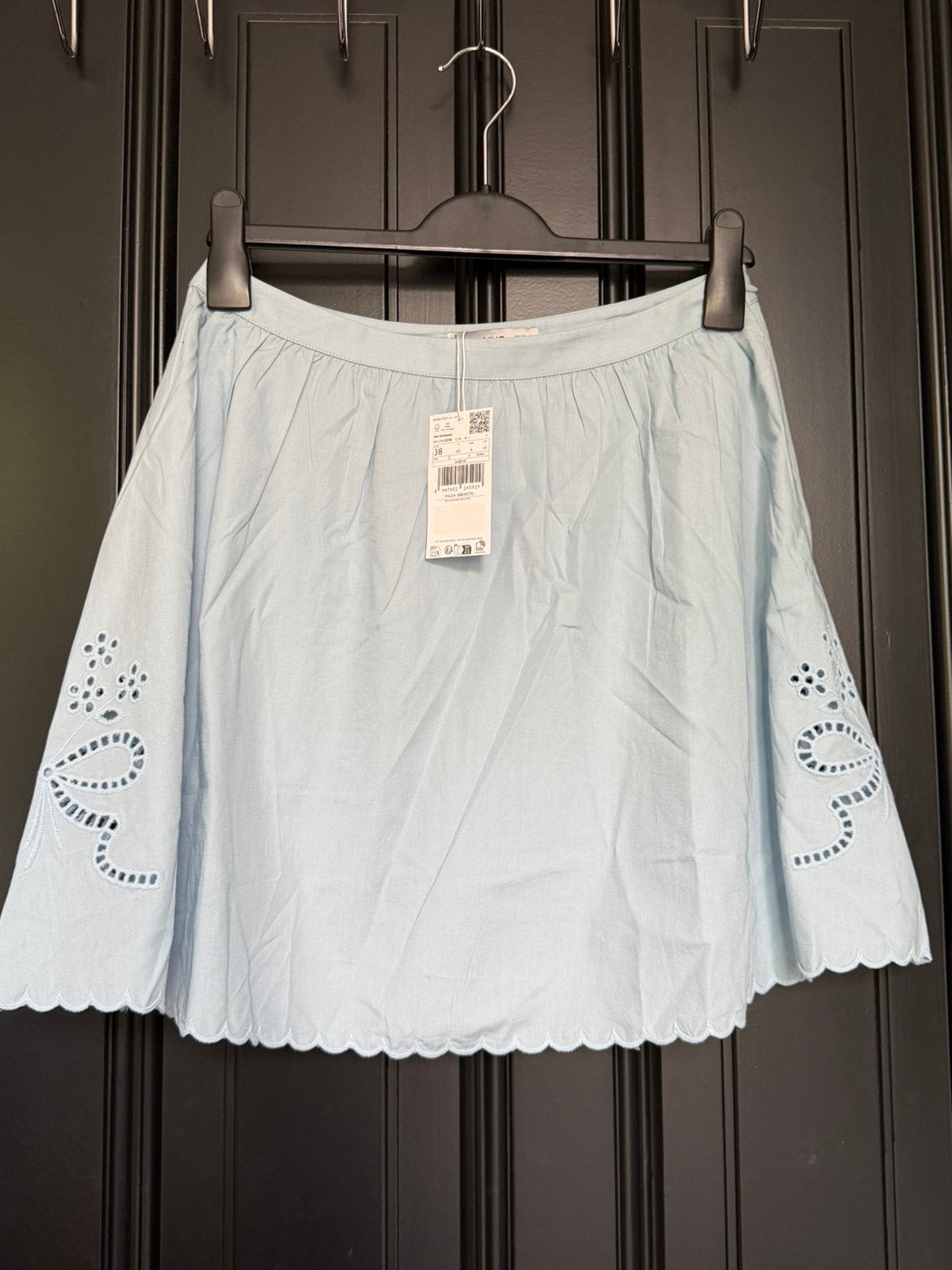 Mango Geborduurde rok met gefestonneerde zoom, Maat 38/40 (M), Blauw, Nieuw, Ophalen of Verzenden