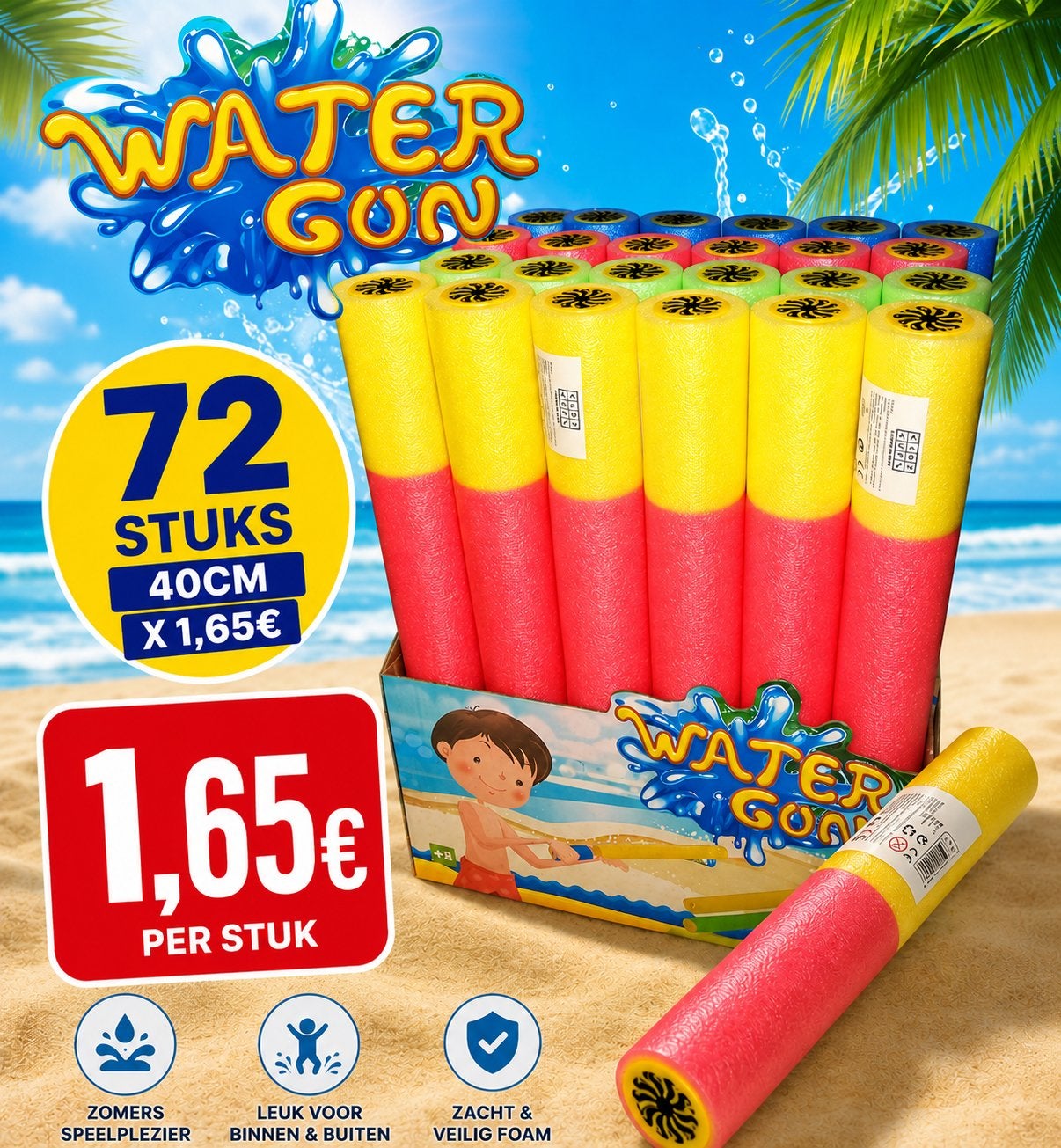 Partijhandel 72 stuks Water Gun - Zacht & Veilig Foam, Ophalen of Verzenden, Nieuw
