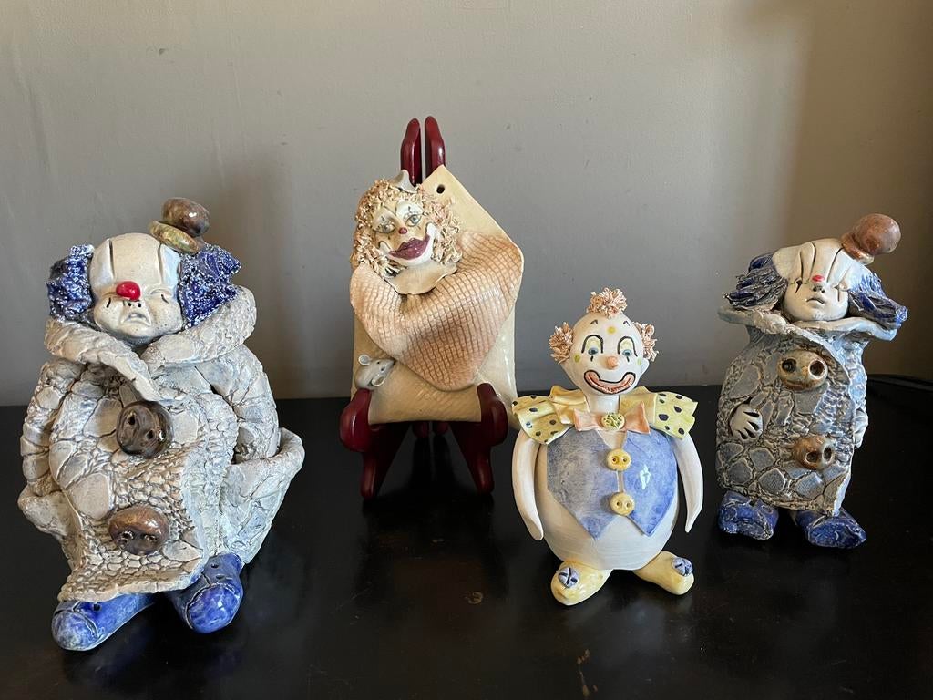 4 handgemaakte keramiek clowns, Verzamelen, Beelden en Beeldjes, Ophalen of Verzenden, Dier