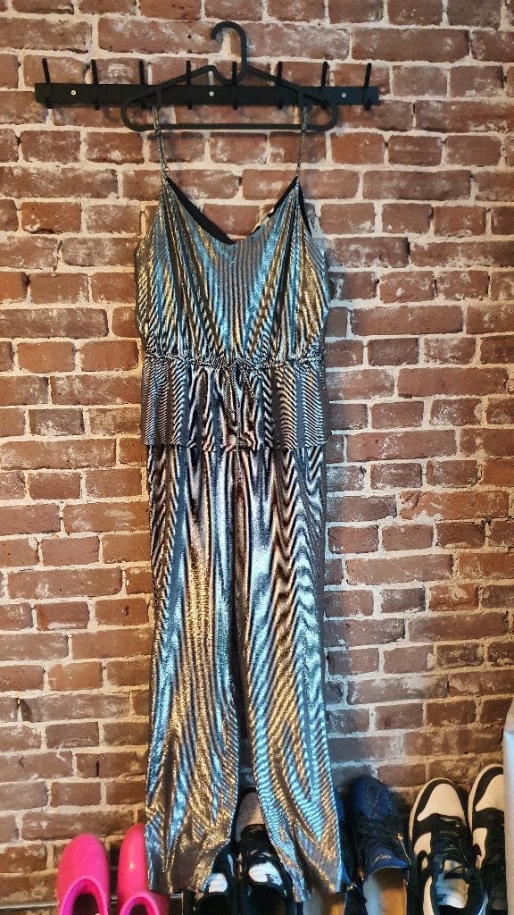 Zilveren party jumpsuit H&M nieuw zonder label glam maat L, Ophalen of Verzenden, Nieuw, Maat 38/40 (M)