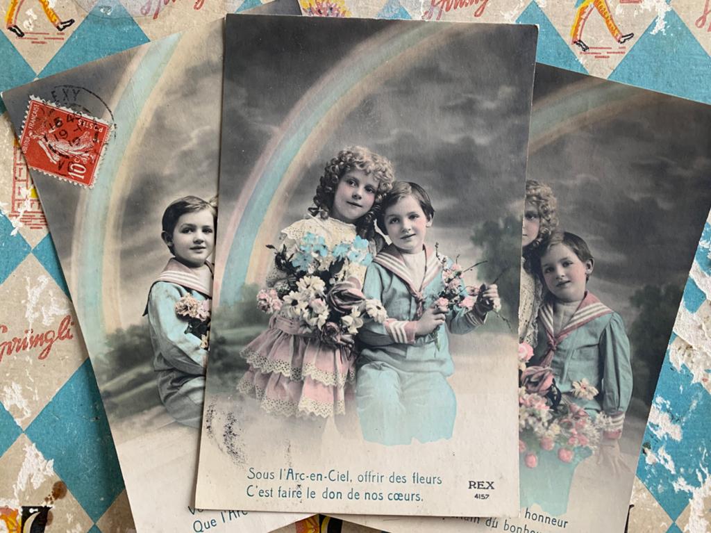 3x 1912 Kindjes met regenboog, Ophalen of Verzenden, Voor 1920, Gelopen, Kinderen