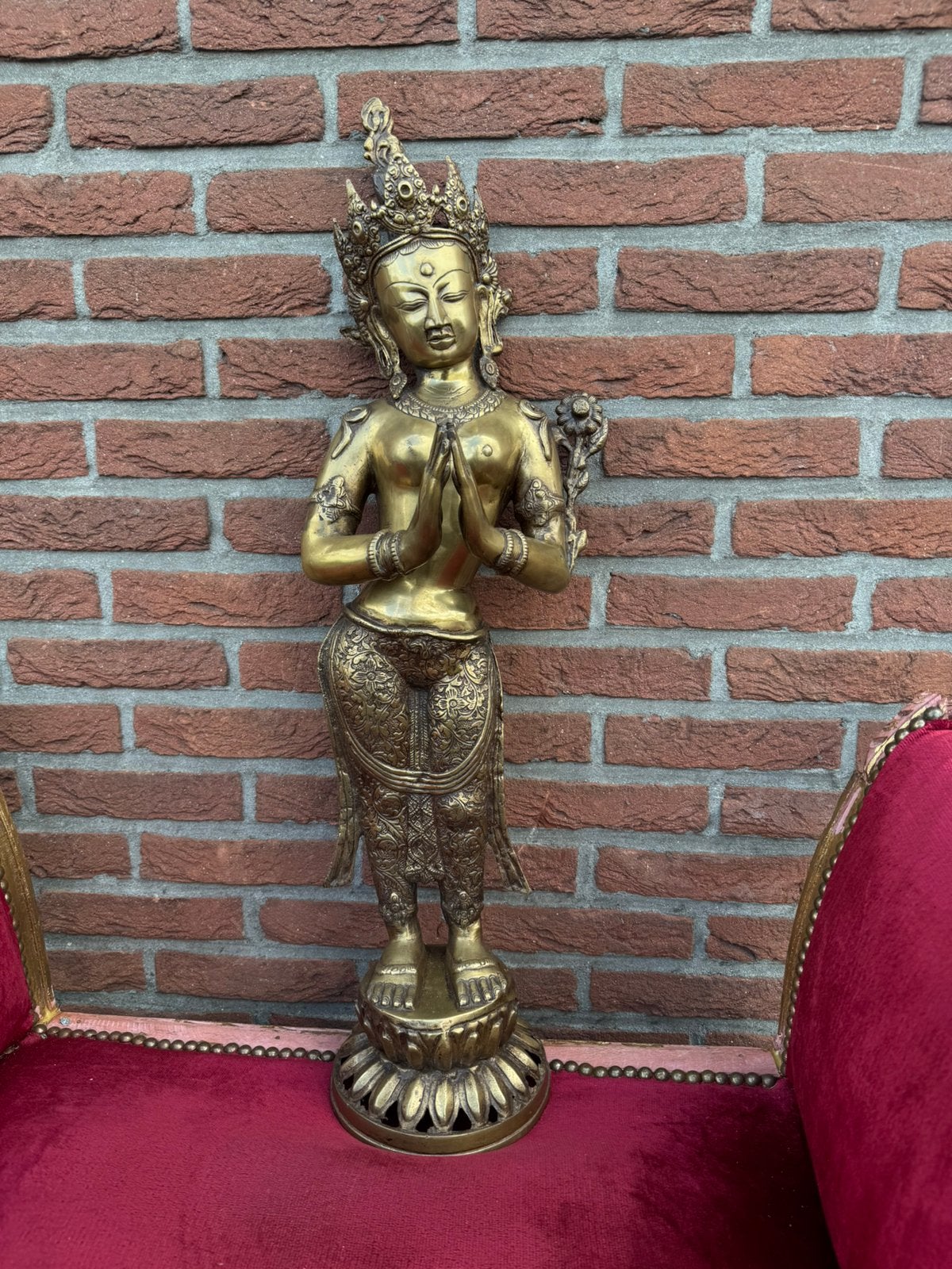 Groot Bronzen Tara Beeld - Tibetaans Boeddhisme, 78 cm!, Handgemaakt, Brons, Beeld, Goud