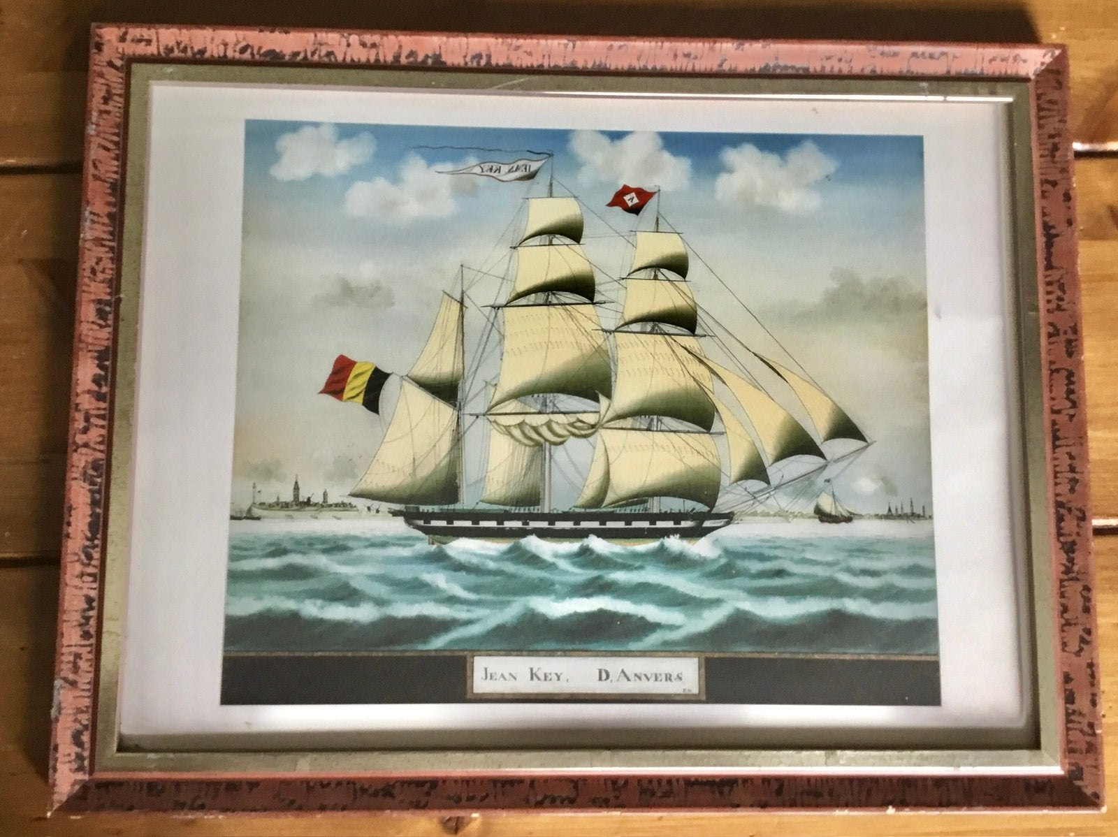 SCHILDERIJ PRINT JEAN KEY D. ANVERS - ZEILSCHIP, Gebruikt, Ophalen of Verzenden, Print, 5 – 50