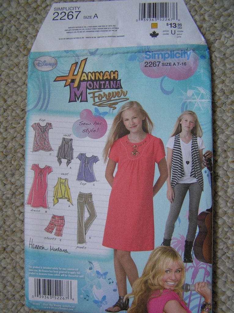 Simplicity voor meisjes -Hannah Montana patroon 2267 - nieuw, Hobby en Vrije tijd, Kledingpatronen, Overige merken, Overige typen