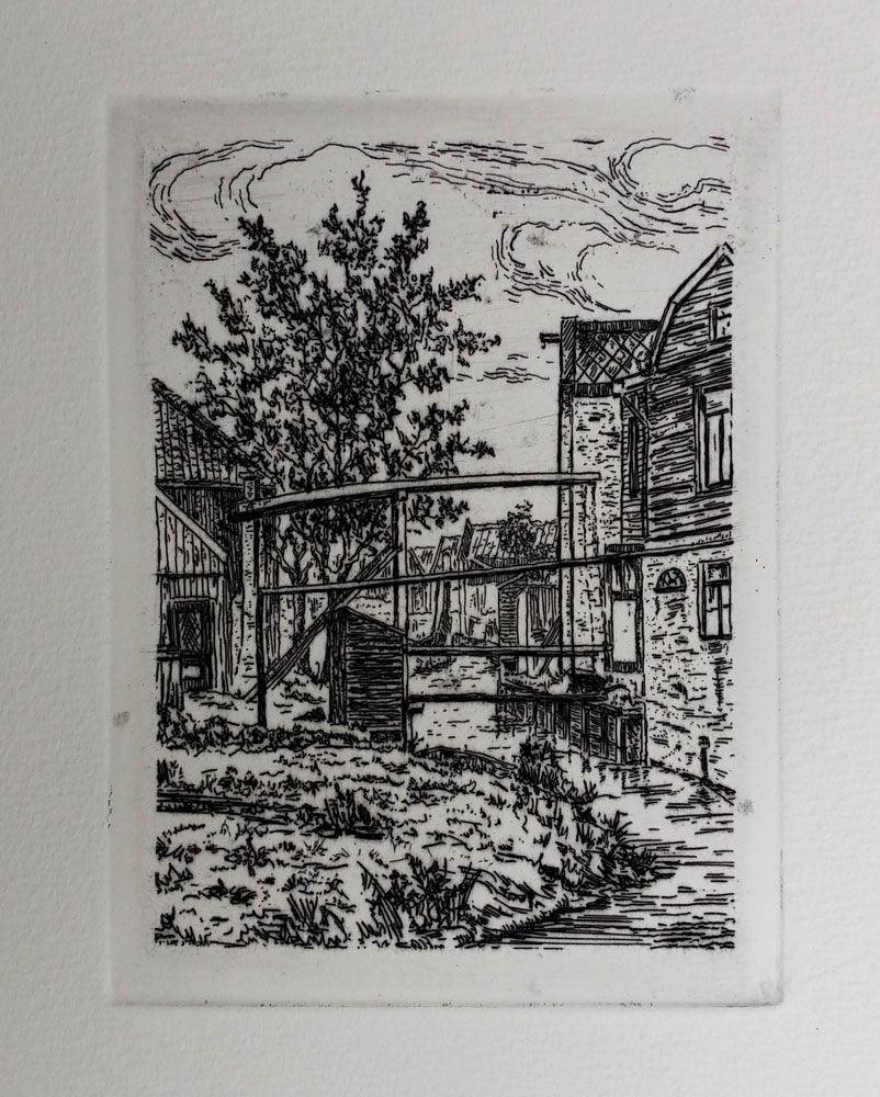 Privaat aan de sloot - Nic de Carpentier, Ophalen of Verzenden, Landschap, Ets, 1900 - 1949