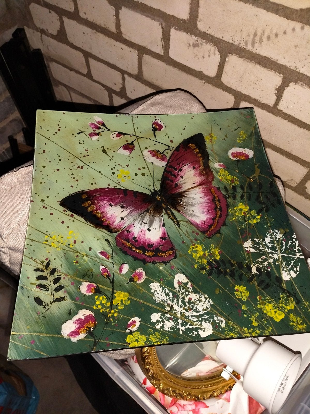Mooi glazen blad met vlinderdecoratie, Ophalen