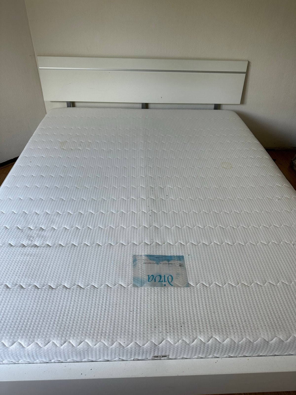 Wit tweepersoonsbed met matras 160x200cm, Gebruikt, Wit, Tweepersoons, Ophalen of Verzenden