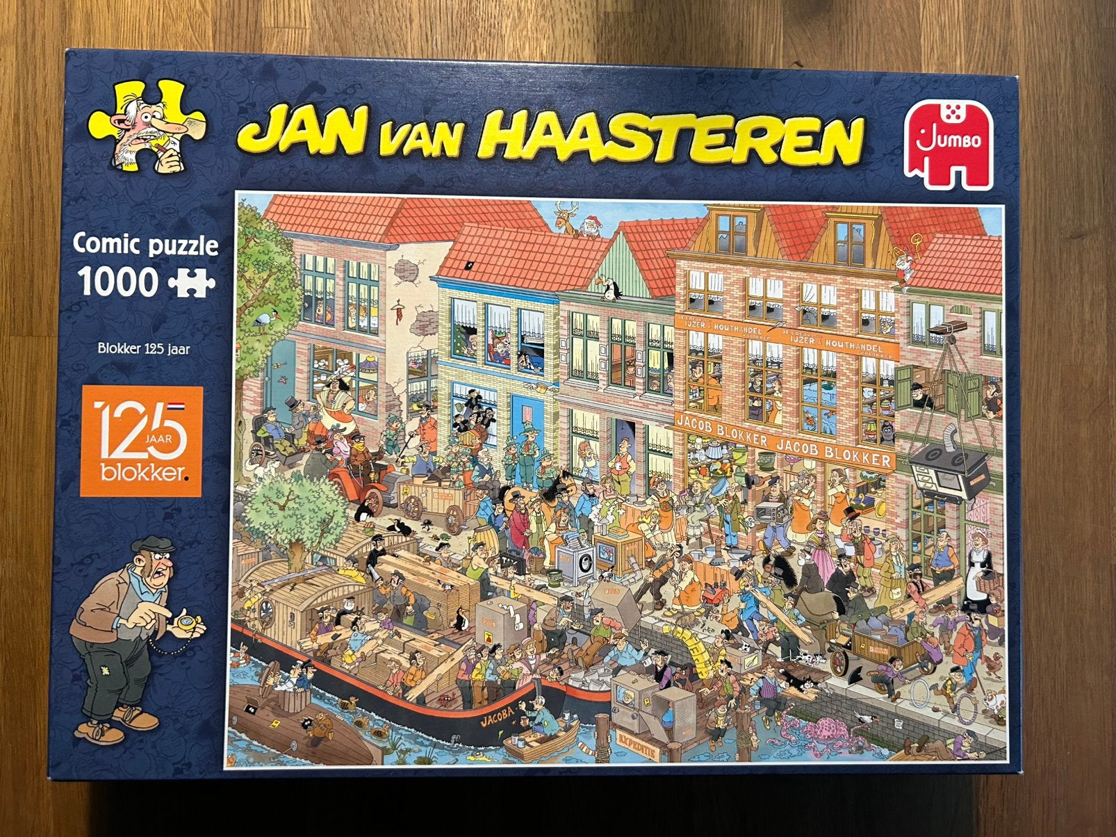 Puzzel Jan van Haasteren ‘125 jaar Blokker’, Ophalen of Verzenden, 500 t/m 1500 stukjes, Zo goed als nieuw, Legpuzzel