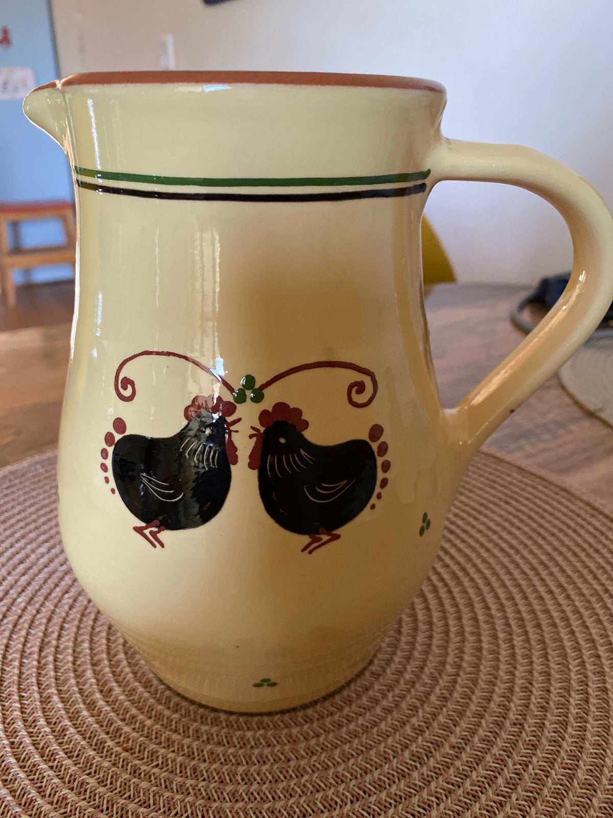 Vintage Aardewerken Kan met Kippen Decoratie, Ophalen of Verzenden