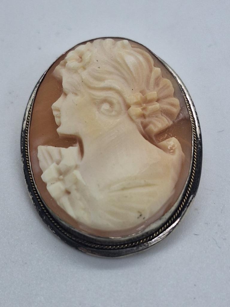 Zilveren Camee Broche Hanger - Klassiek Profiel (4 cm), Ophalen of Verzenden, Gebruikt