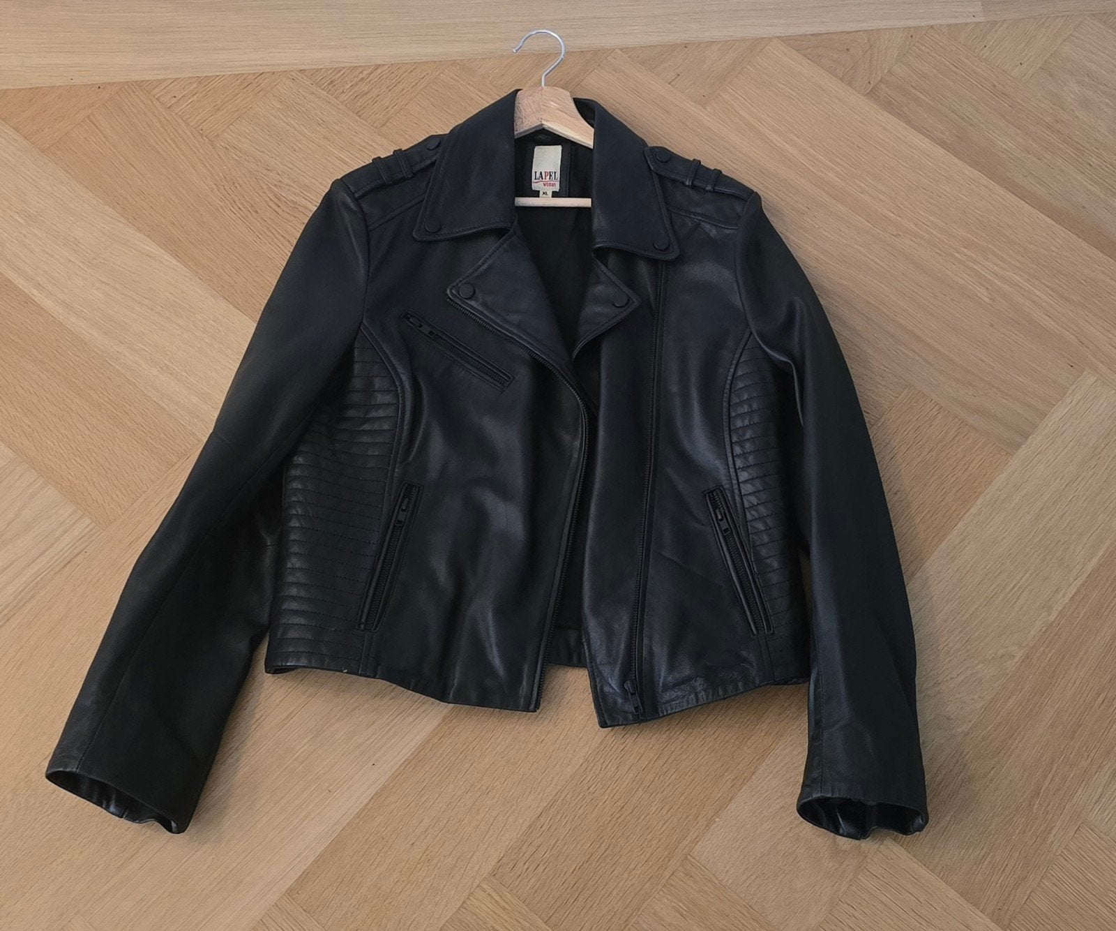 Zwart lams leren jacket van Lapel, Zwart, Ophalen of Verzenden, Zo goed als nieuw, Maat 36 (S)