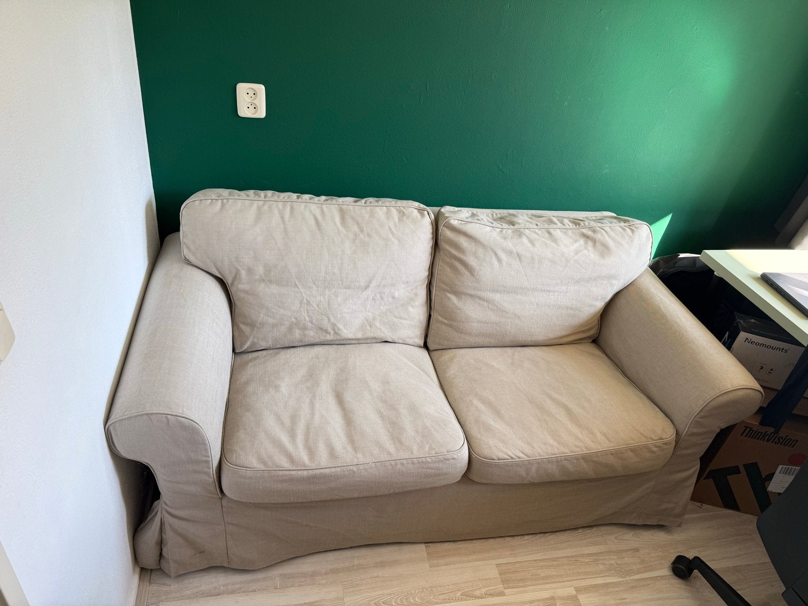 Ektorp 2-zitsbank - Beige stof, Ophalen, Gebruikt, 150 tot 200 cm, Tweepersoons