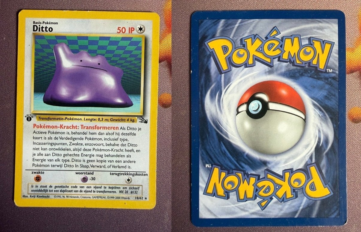 Pokémon Kaart: Ditto (Basis-Pokémon, 18/62) Nederlands, Ophalen of Verzenden, Gebruikt, Losse kaart