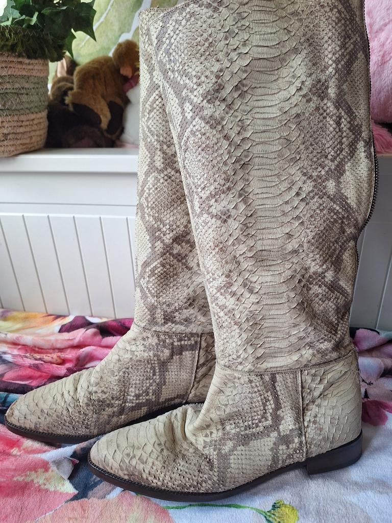 Hoge leren laarzen maat 39 snake, Ophalen of Verzenden, Gedragen, Beige, Hoge laarzen