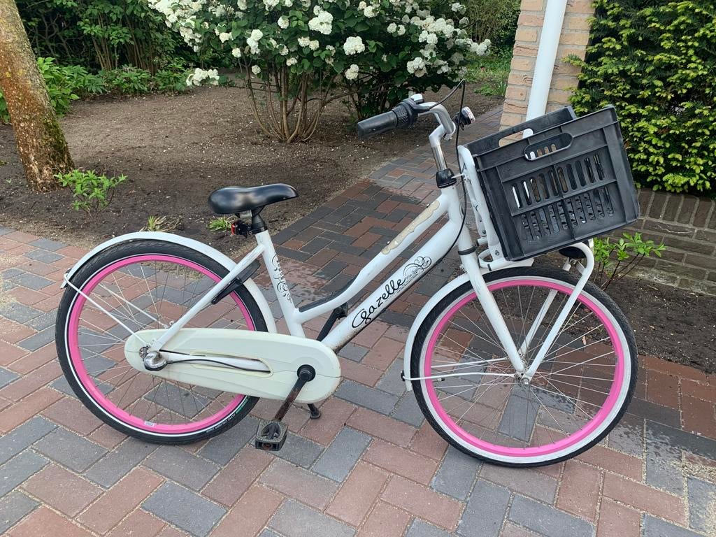 Gazelle Miss Grace 24 inch Wit met Roze, Fietsen en Brommers, Fietsen | Dames | Damesfietsen, Ophalen, Terugtraprem, Gebruikt