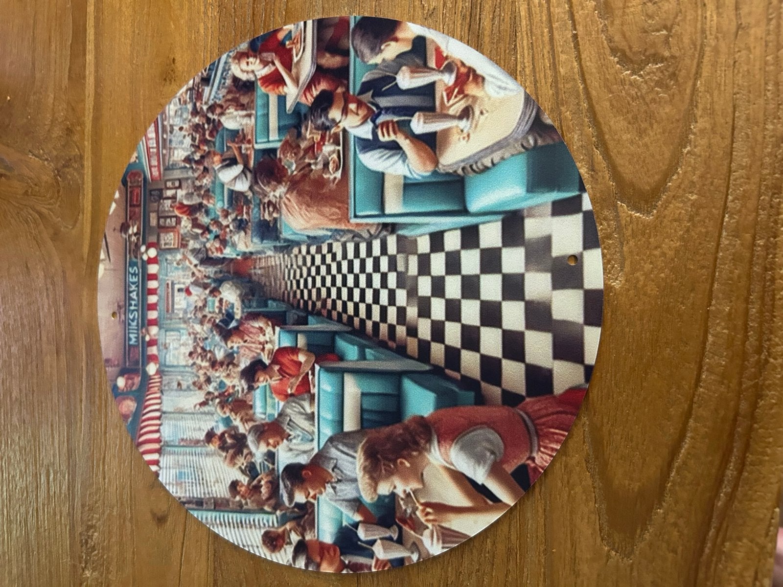Rond metalen bordje 20x20 cm - Diner stijl, Ophalen of Verzenden, Nieuw, Reclamebord
