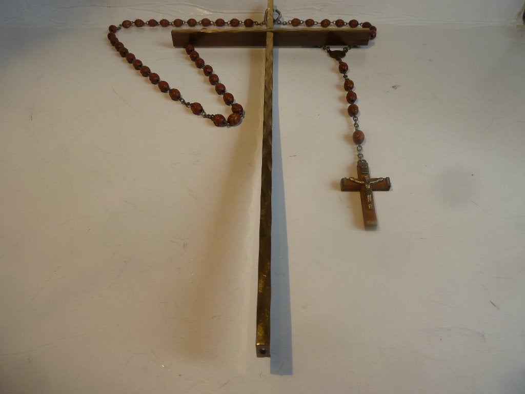 KOPEREN KRUIS (25 cm.) & oude ROZENKRANS, Ophalen of Verzenden