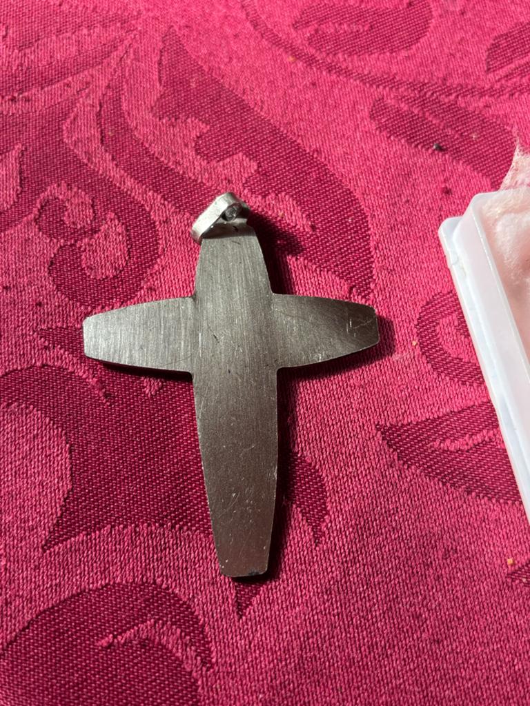 Vintage Kruis Hanger met Engel - Rood Emaille, Ophalen of Verzenden