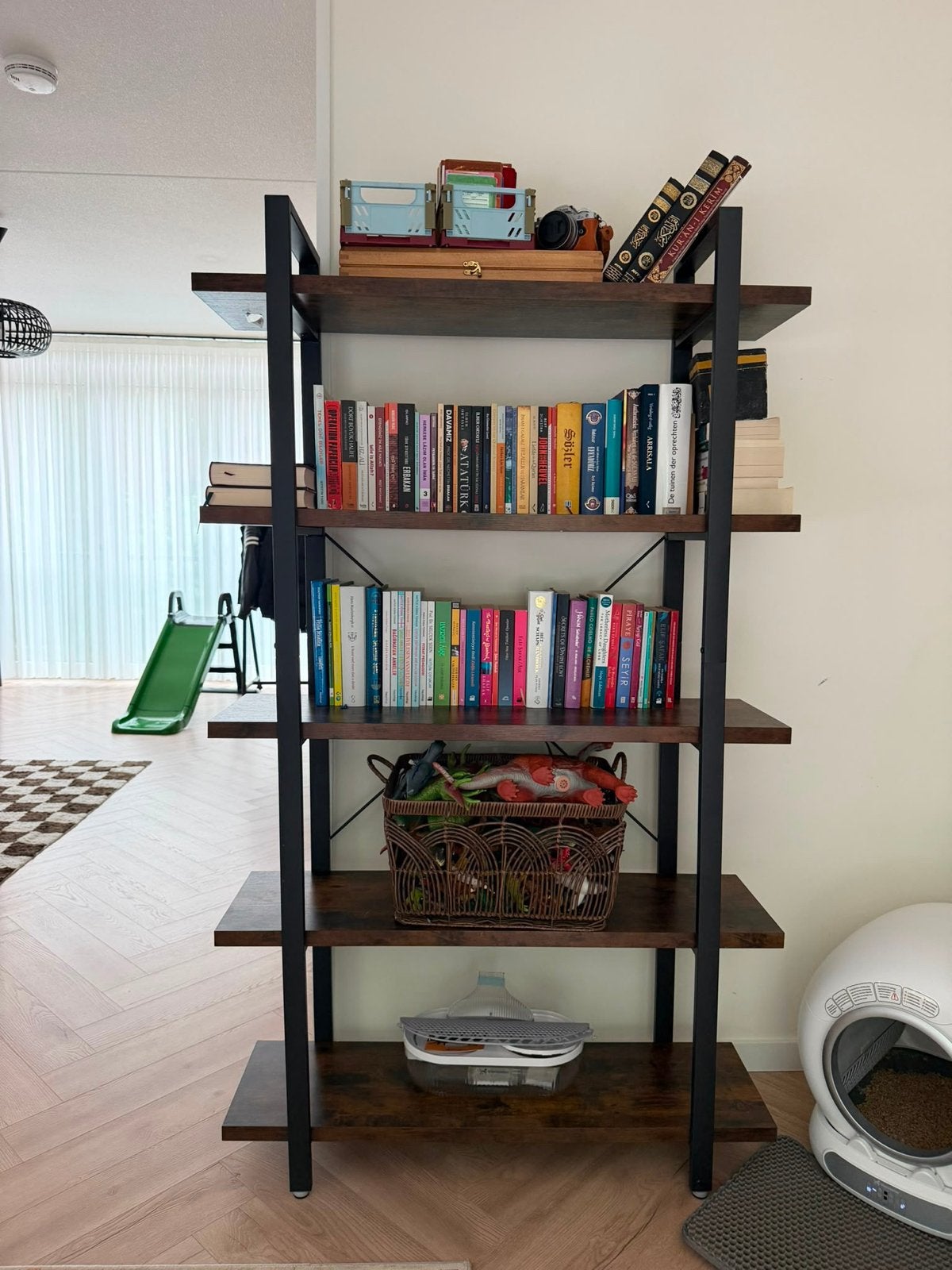 Industriële Boekenkast - Vintage Bruin/Zwart, Ophalen, Met plank(en), 200 cm of meer, 50 tot 100 cm