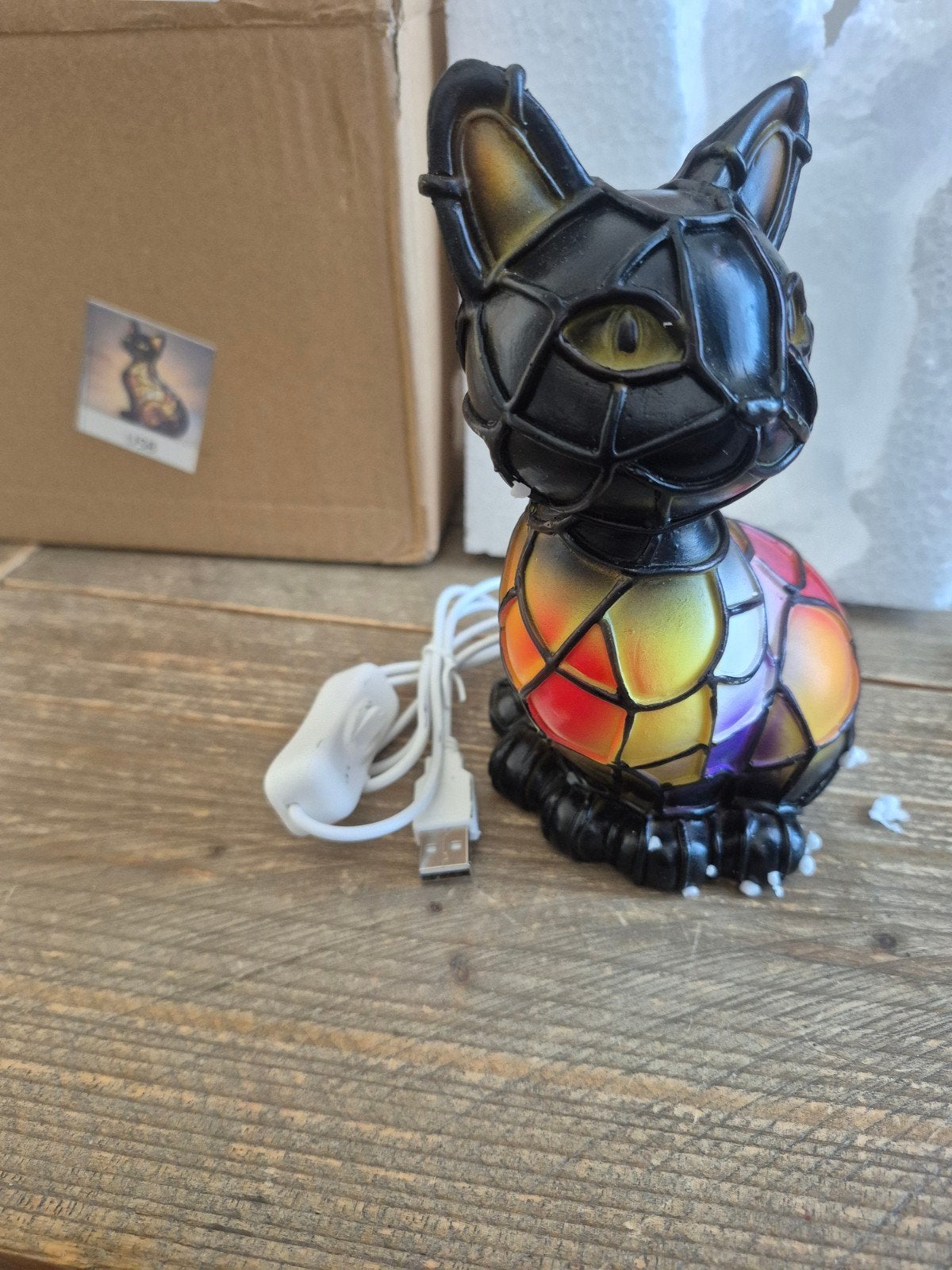 Nieuw in doos Kleurrijke Tiffany-stijl Kattenlamp - USB-aans, Ophalen, Overige merken, Meerkleurig, USB-aansluiting
