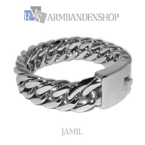 Rvs stalen sieraden dames heren armband Jamil 21.6 cm lang., Ophalen of Verzenden, Nieuw, Zilver, Staal
