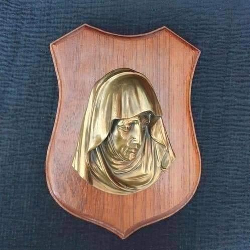 Vintage metalen wandhanger van Madonna Christendom, Metaal, Gebruikt, Wandhanger, Klassiek