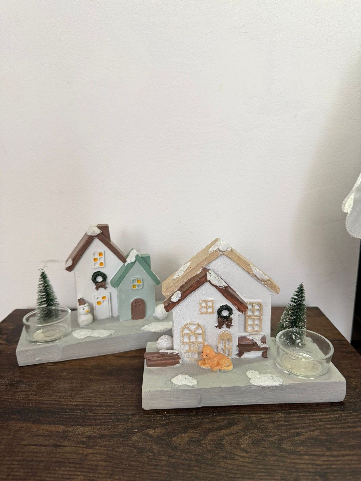 Kersthuisje met theelichthouder - Sfeervolle decoratie, Ophalen of Verzenden, Wit, Steen/keramiek, Landelijk