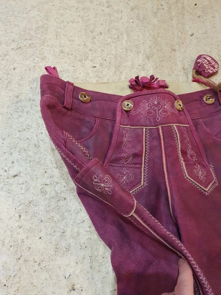 Donker roze/paarse Leren Lederhose - Maat S (36), Djt@dejuistetoon.eu, Ophalen of Verzenden, Maat 36 (S), Lang