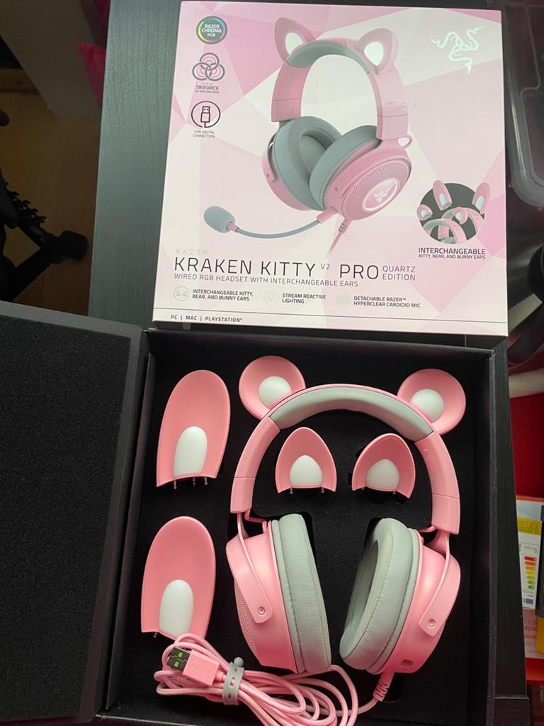 Razer Kraken Kitty V2 Pro Quartz Edition Gaming Headset, Ophalen of Verzenden, Zo goed als nieuw, Over-ear, Gaming headset