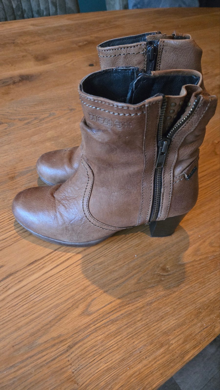 Stressless bruine leren enkellaarsjes - Maat 36, Stressless, Ophalen of Verzenden