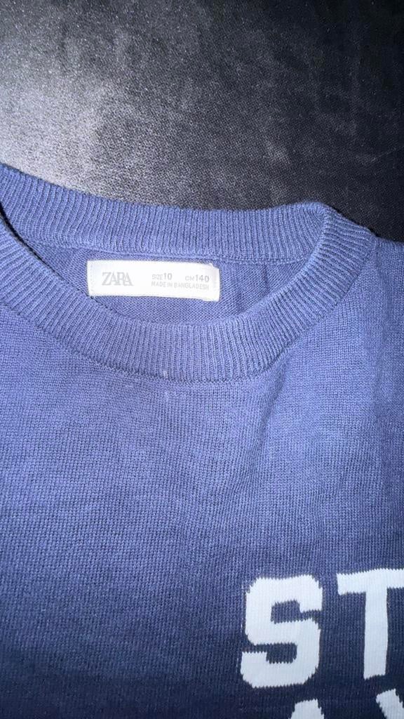 Donkerblauwe Zara trui met 'ST2AY' opdruk, Ophalen, Gedragen, Maat 46 (S) of kleiner, Blauw