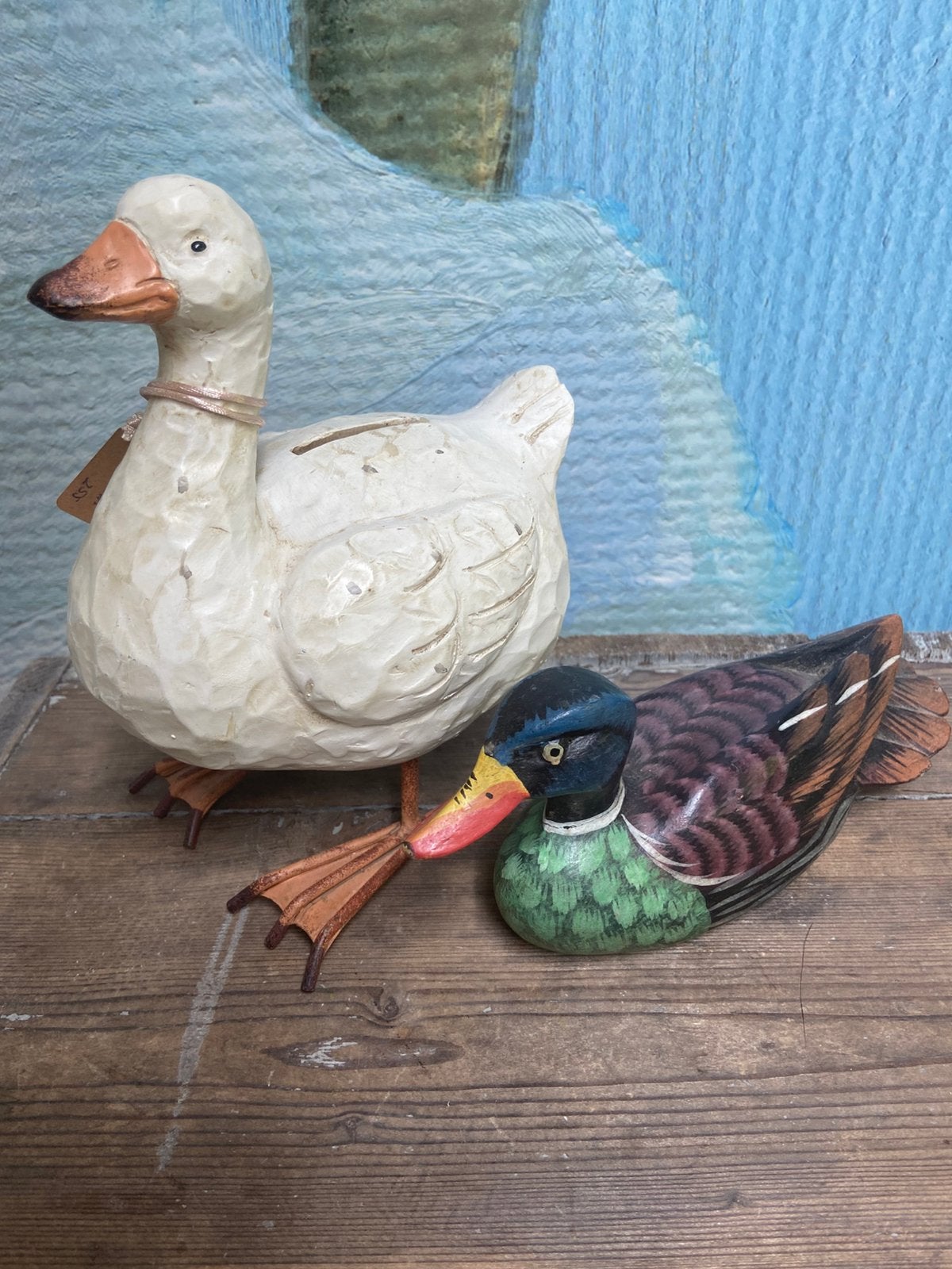 Vintage handgesneden en -beschilderde eend shelf size, Ophalen of Verzenden