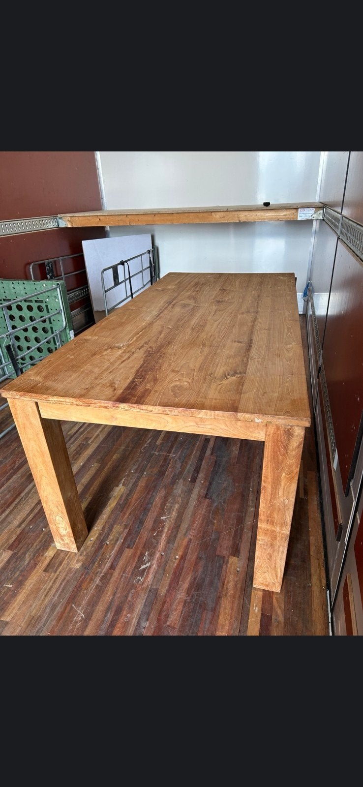 Handgemaakte houten tafel - 200x94 cm, poten demontabel, Eikenhout, 200 cm of meer, Zo goed als nieuw, Rustiek, Ambachtelijk