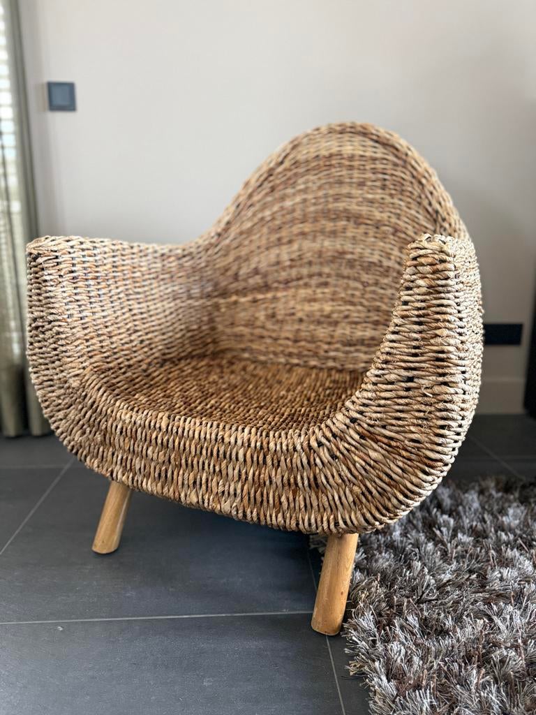 Fauteuil/loungestoel Bali/Ibiza sfeer, Ophalen, Gebruikt, Hout, 75 tot 100 cm