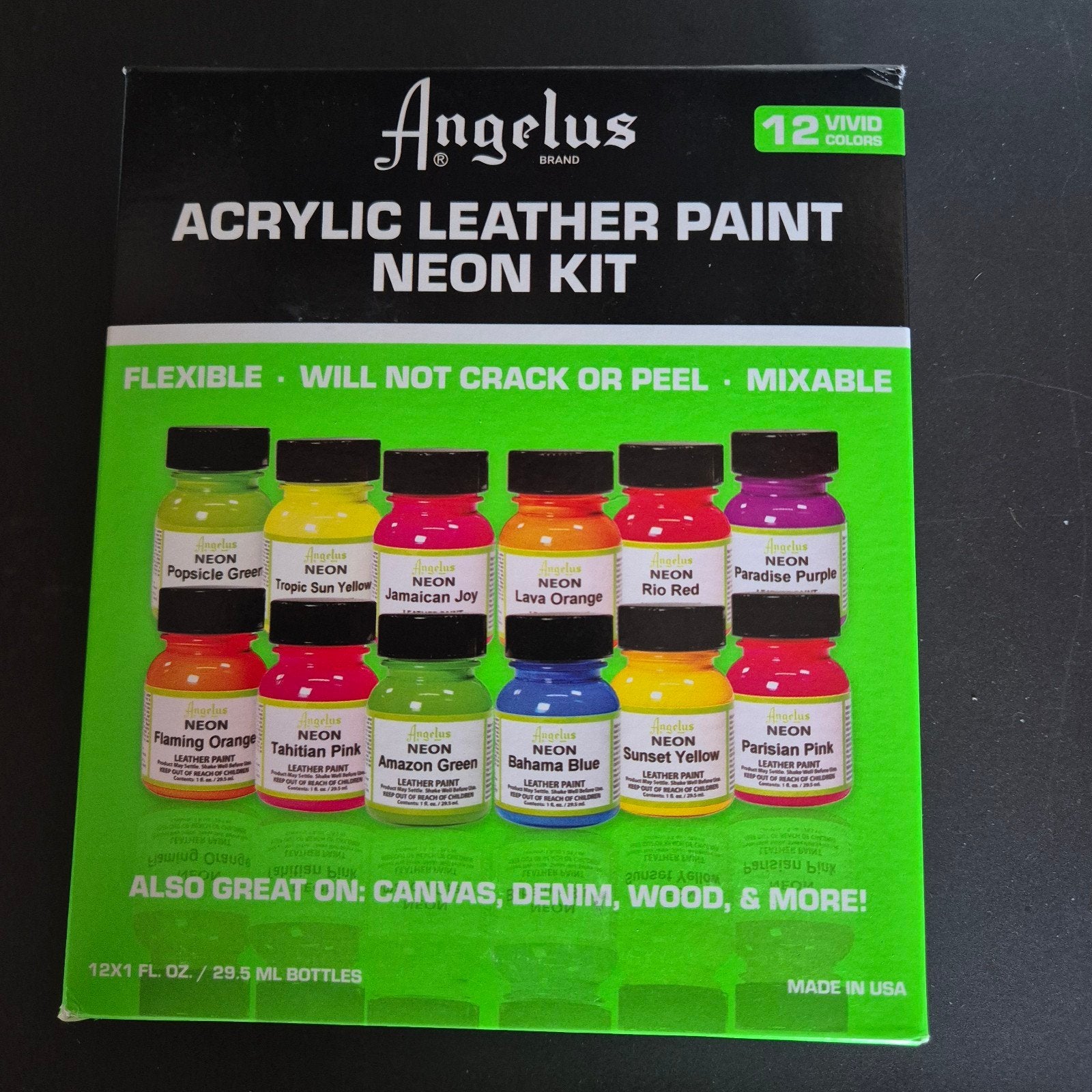Angelus leerverf leather neon kleuren 12 stuks nieuw in doos, Ophalen of Verzenden, Nieuw