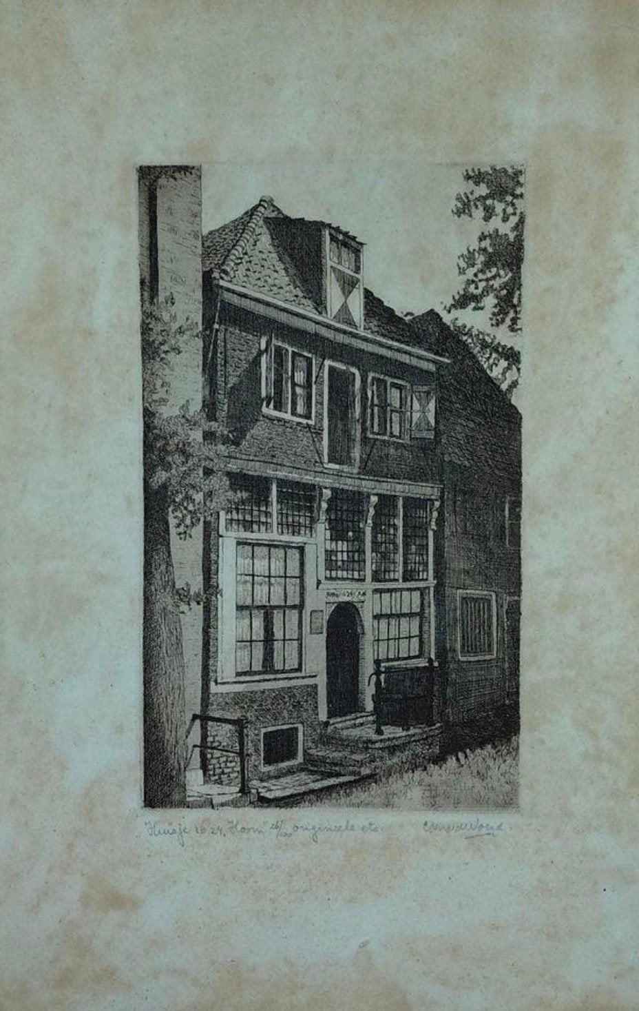 Originele Ets Huis Bonck Hoorn - Cor van der Woerd (26/100), Antiek en Kunst, Kunst | Etsen en Gravures, Ophalen of Verzenden