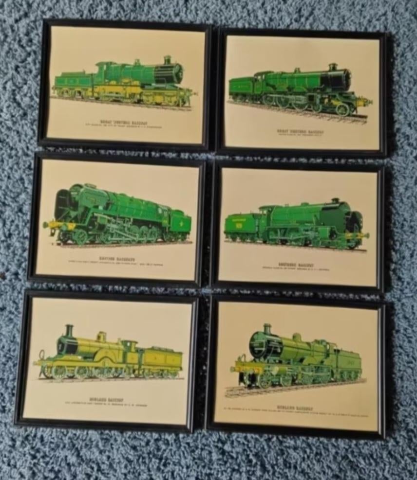 6 leuke schilderijtjes met treinen Eskdale Cars LTD, Verzamelen, Ophalen, Zo goed als nieuw, Trein, Overige typen