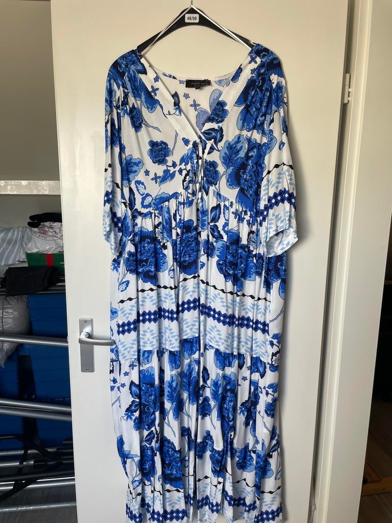 Nieuwe blauw witte royale alijn jurk vincenzo allocca 48/50, Vincenzo allocca, Jurk, Nieuw, Nvt