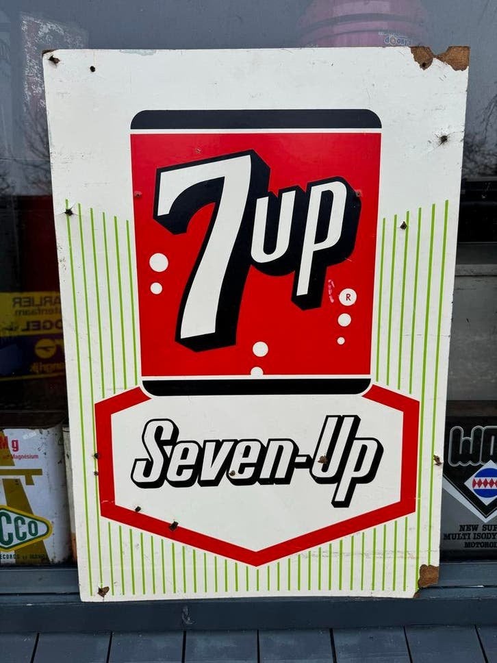 Vintage 7up Seven-Up Reclamebord, Verzamelen, Reclamebord, Gebruikt, ., Ophalen of Verzenden