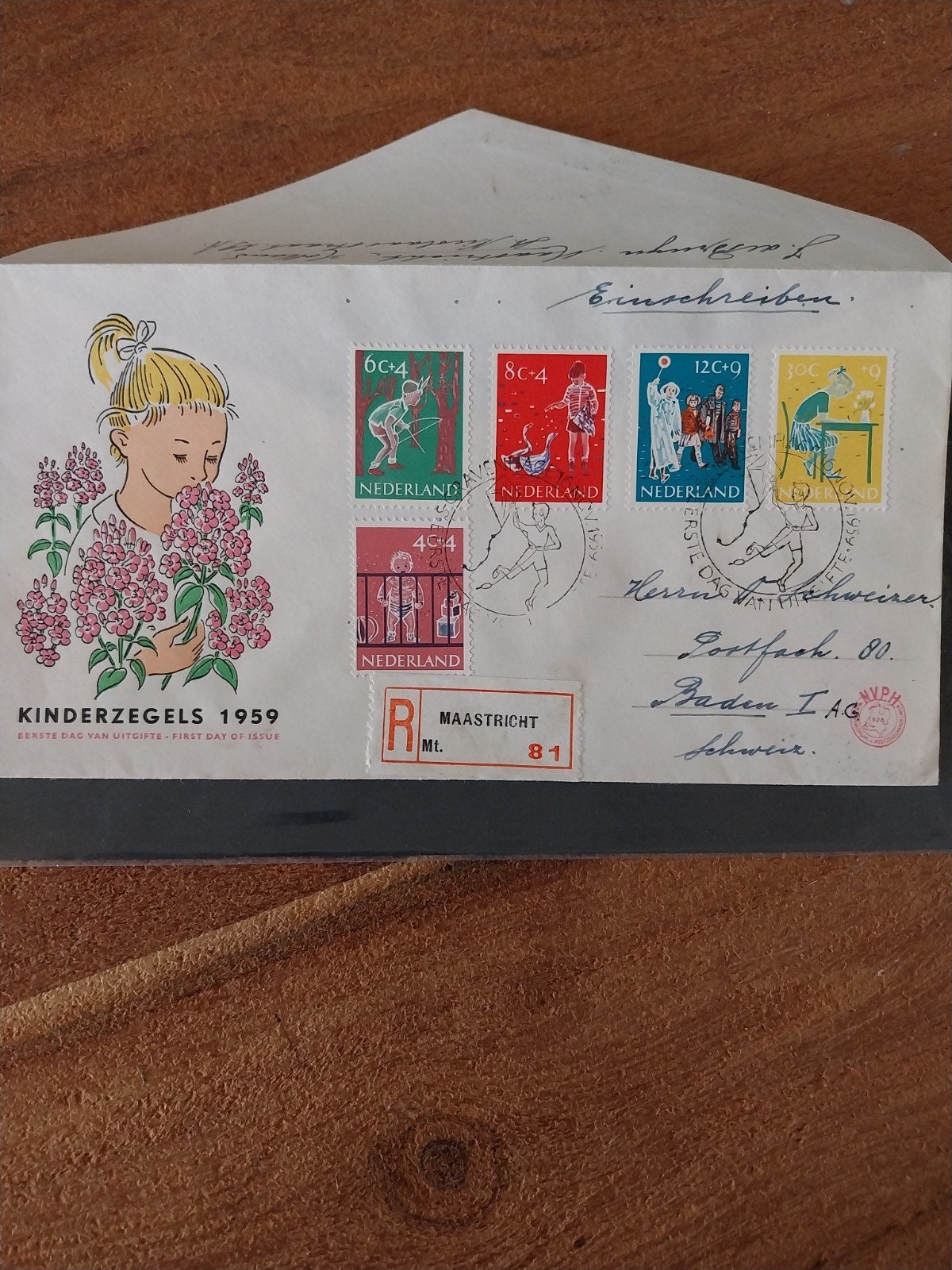 Nederlandse gelopen FDC E41 kinderzegels 1959 CW 16,00., Ophalen of Verzenden, Nederland