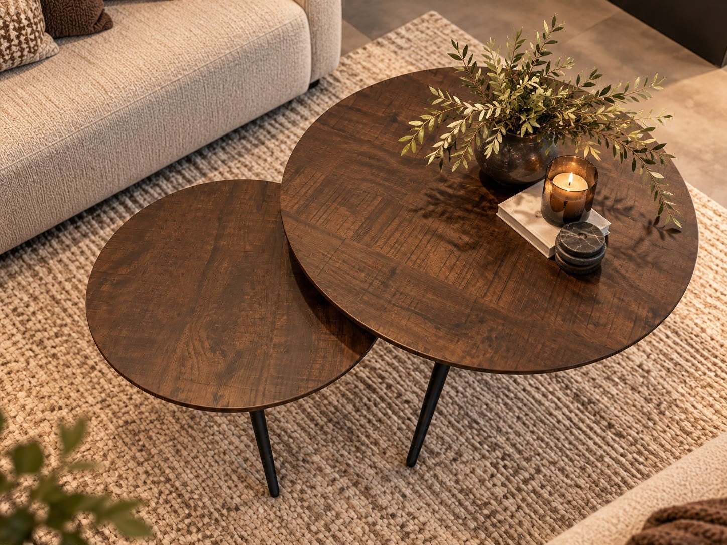 Maxfurn Salontafelset Dark Mango Lamulux (2 stuks), Overige materialen, Rond, Nieuw, 75 cm of meer