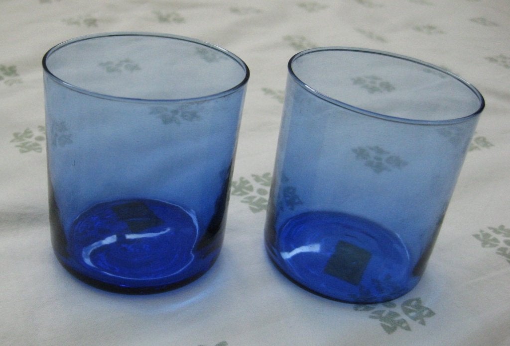 2 kobalt blauwe glaasjes, voor waxinelichtjes, Spaans, Antiek en Kunst, Antiek | Glas en Kristal, Ophalen of Verzenden