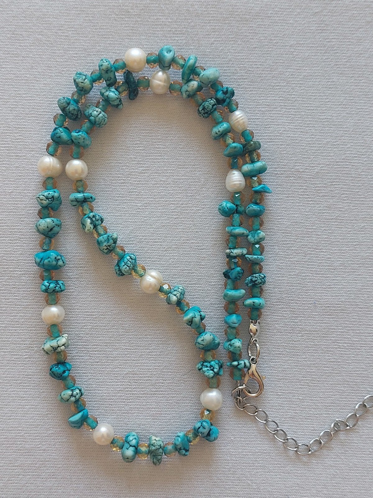 ketting met turkooizen kralen en kleine parels, Ophalen of Verzenden, Overige materialen